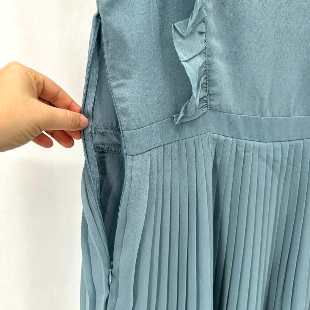 Cupcakes & Cashmere Hastings Ruffle Dress Womens 8 Fit Flare Blue Pleated Dainty - Picture 9 of 12
